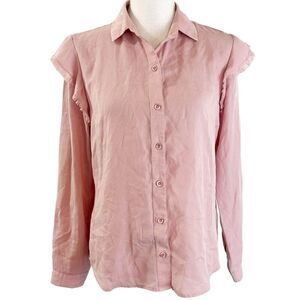 Cloth & Stone Womens Button Down Blouse Size Small Pink Ruffle Shoulder